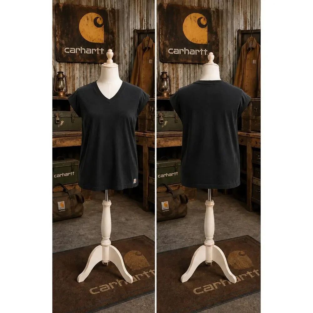 Carhartt Black Cap Sleeve V Neck Tee Women’s Plus Size 2XL Relaxed